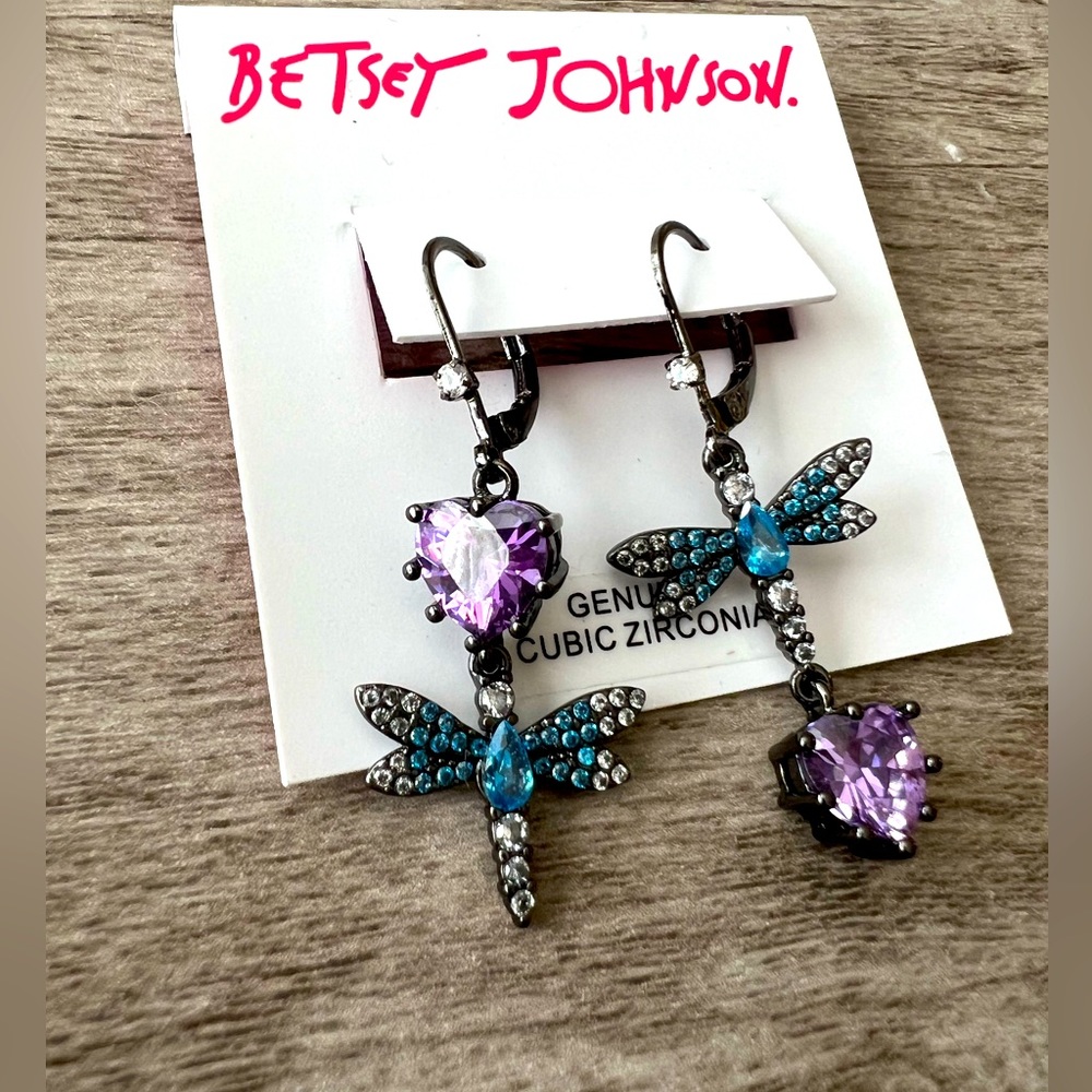 *RARE* BETSY JOHNSON Dragon Fly w/Genuine Cubic Zirconia Earrings
